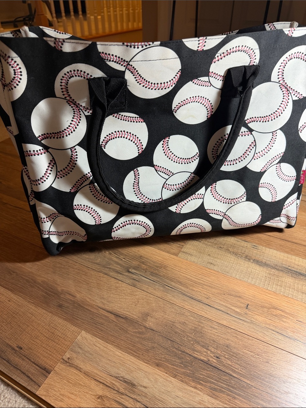 Black Baseball Print Tote Bag